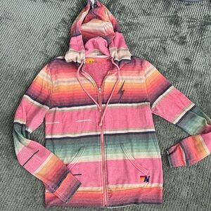 Aviator Nation Rainbow Stripe Lightning Bolt Zip Hoodie (Small)🌈💕🏂